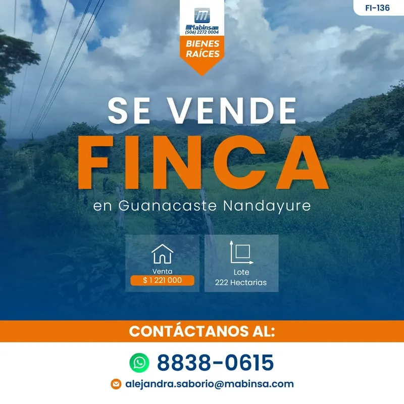 SE VENDE FINCA GANADERA EN GUANACASTE! 222 HECTÁREAS FI-136