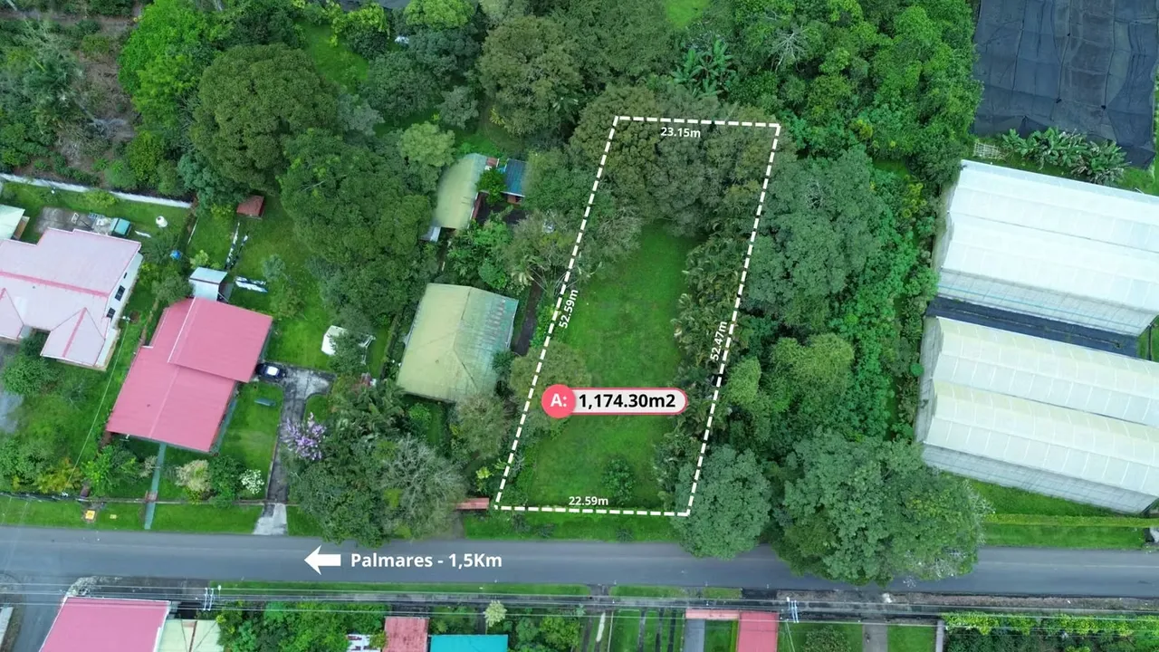 Terreno en venta en Esquipulas de Palmares, Alajuela (1,174.30m2)