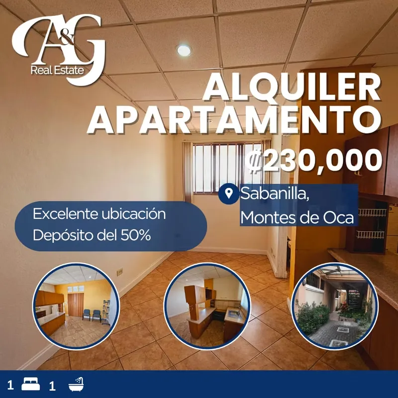 Alquiler Apartamento tercera planta Sabanilla, Montes de Oca. AMO174