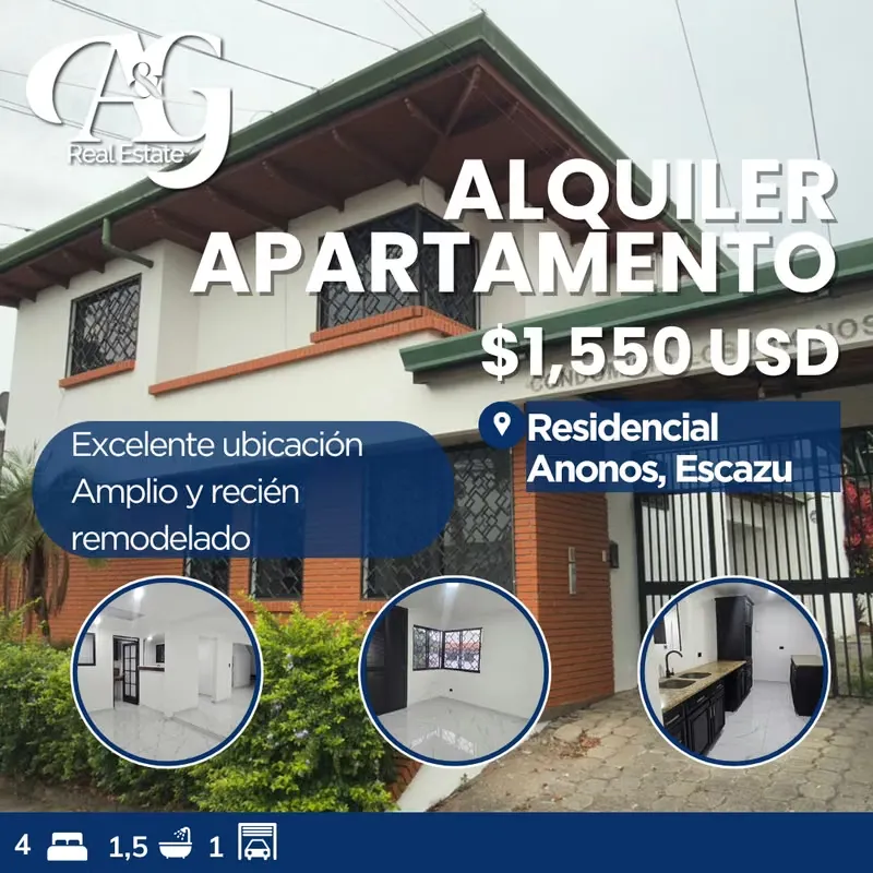 Alquiler amplio Apartamento Residencial Anonos, Escazu. AESA141