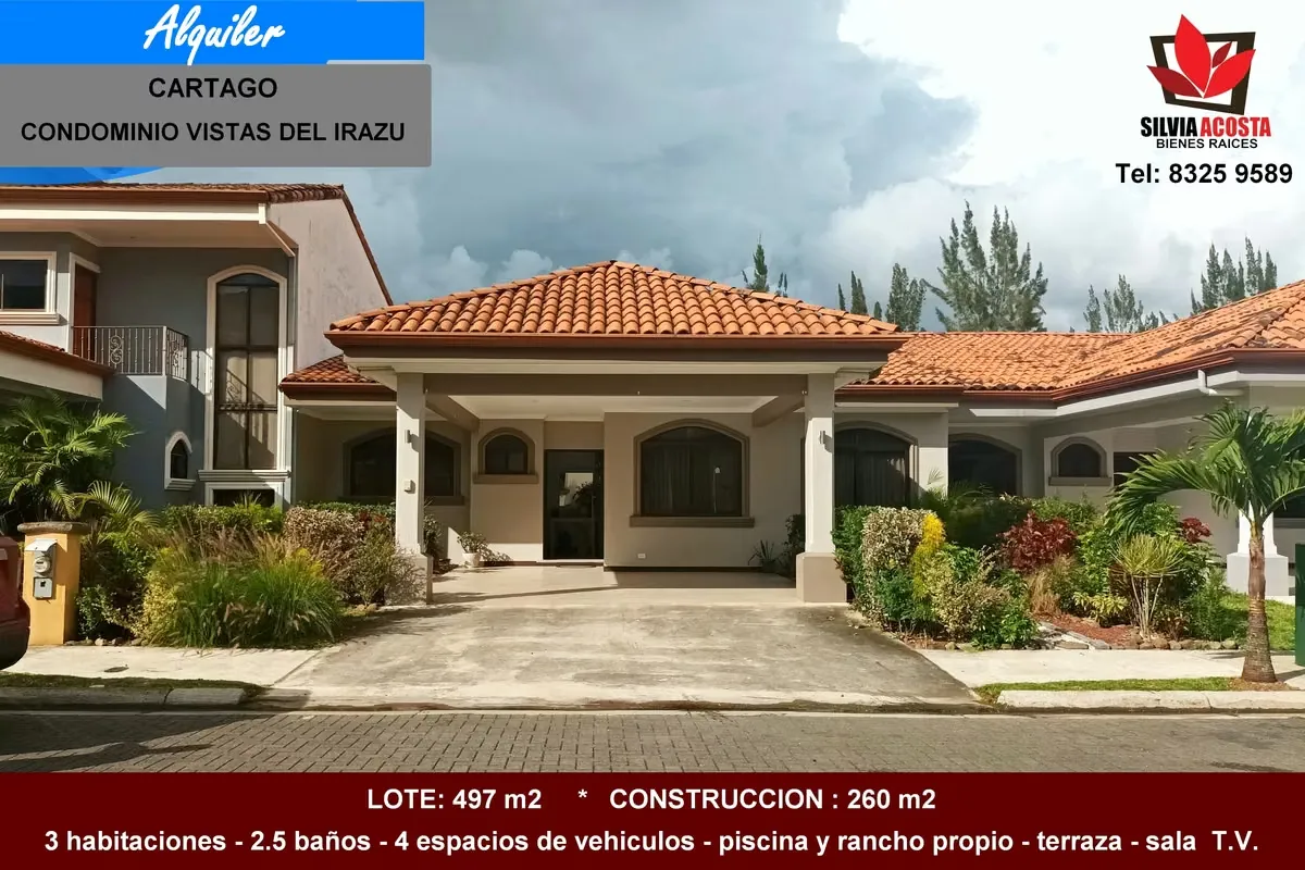 ALQUILER CASA EN CONDOMINIO EN SAN ISIDRO DE CARTAGO